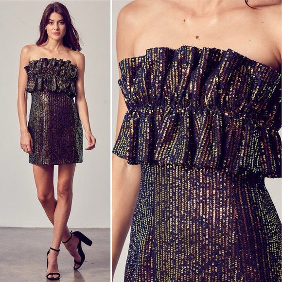 thirty thirty LA Dresses & Skirts - Thirty Thirty LA Strapless‎ Sequin Multi-Color Ruffle Dress Size Small